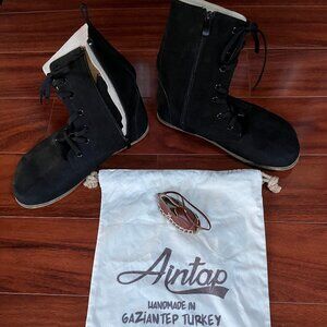 Women's Barefoot Black Nubuck Tie Boots w/ Copper Ground